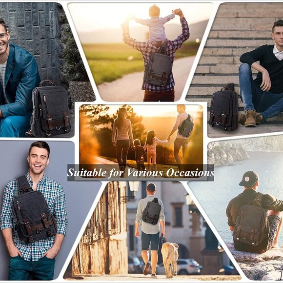 Retro Crossbody Bag Sling Bag Canvas Messenger Bag for Men Women Shoulder Bag Cr - Picture 7 of 8